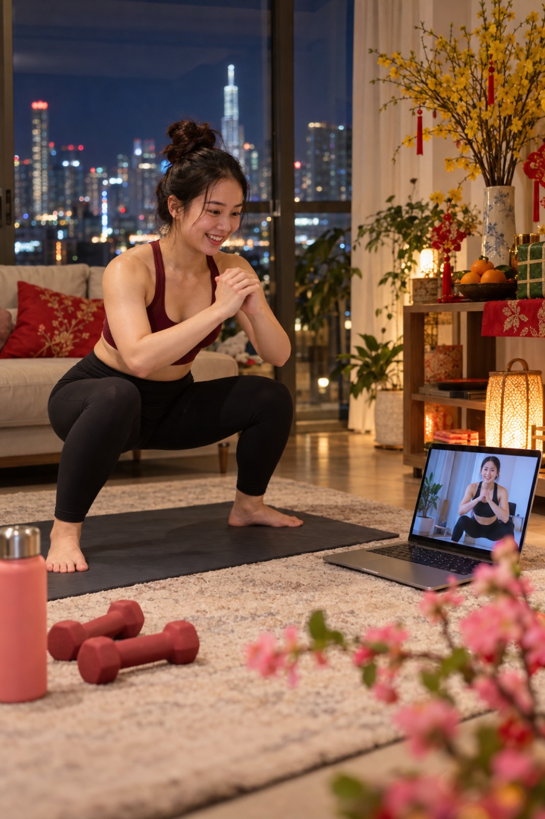 Chị em ở nước ngoài tập online buổi tối