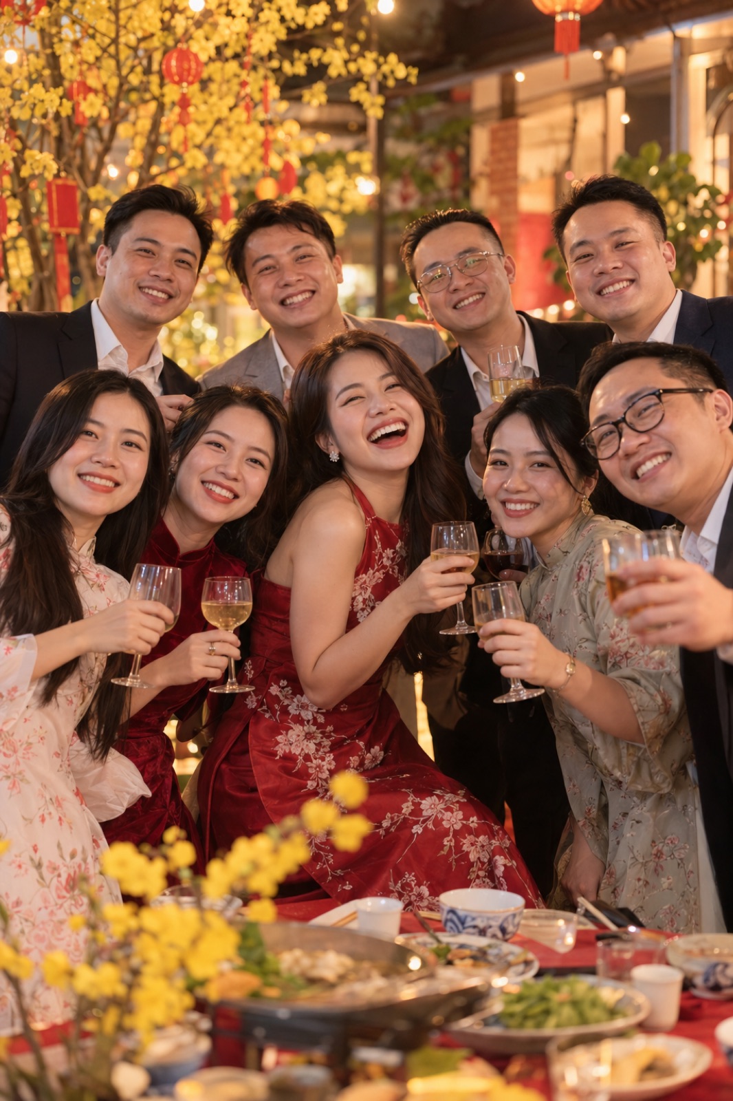 Đồng nghiệp chụp ảnh tại tiệc tất niên